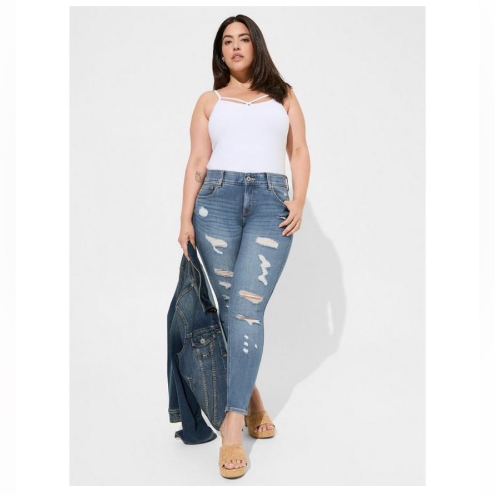 Tall Inseam - Bombshell Skinny Premium Stretch High-Rise Destructed Jeans - Picture 1 of 13